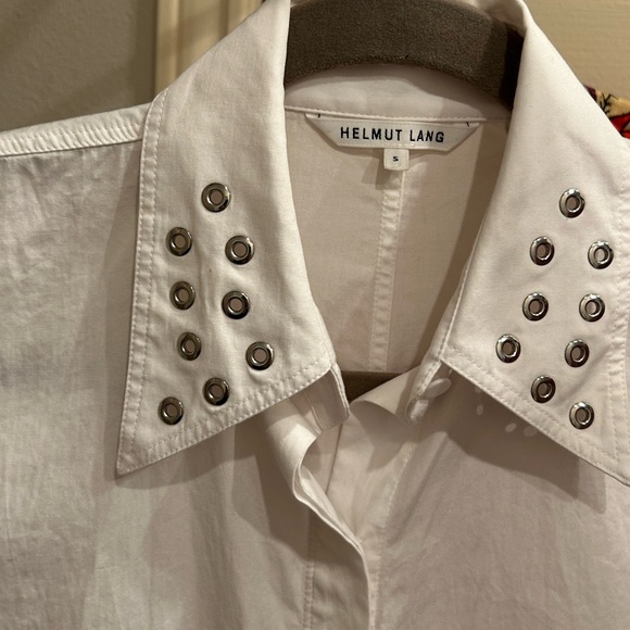 Helmet Lang Sleeveless Button Down Grommet Collar Poplin Top White Small - Picture 4 of 5